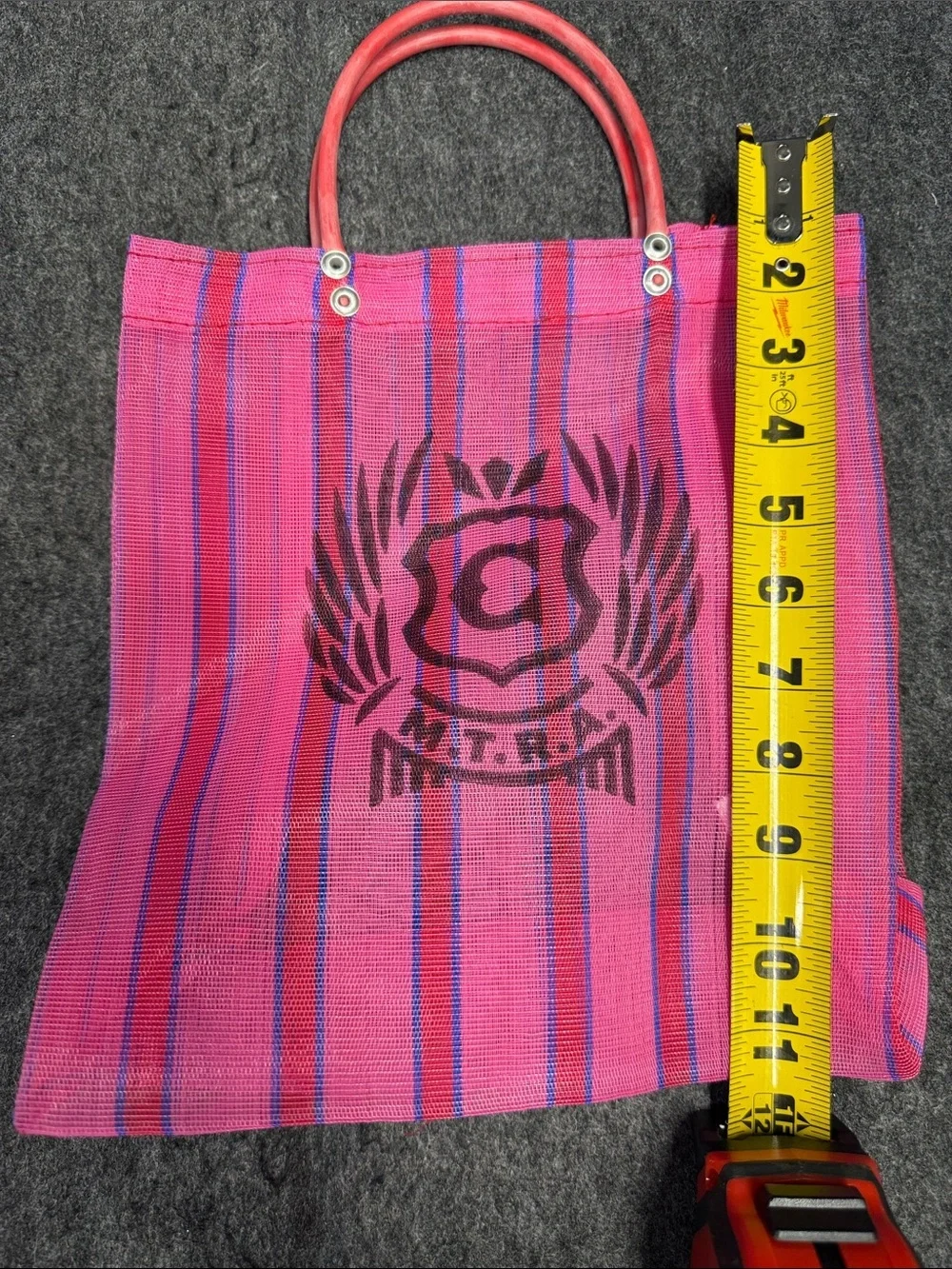 Mini Consuela Pink and Red Striped Tote with Logo